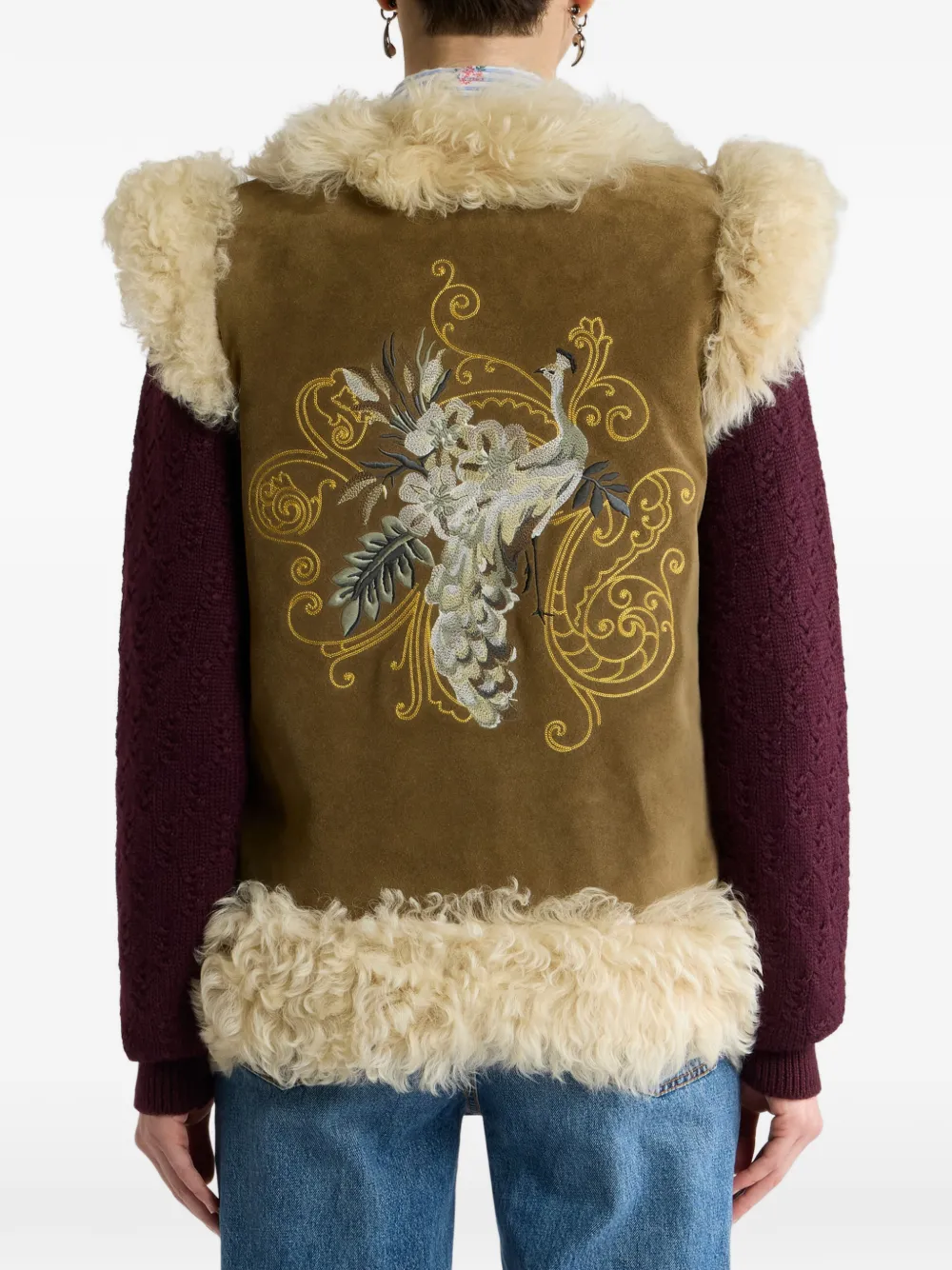 ETRO Lammy gilet met geborduurde pauw Bruin