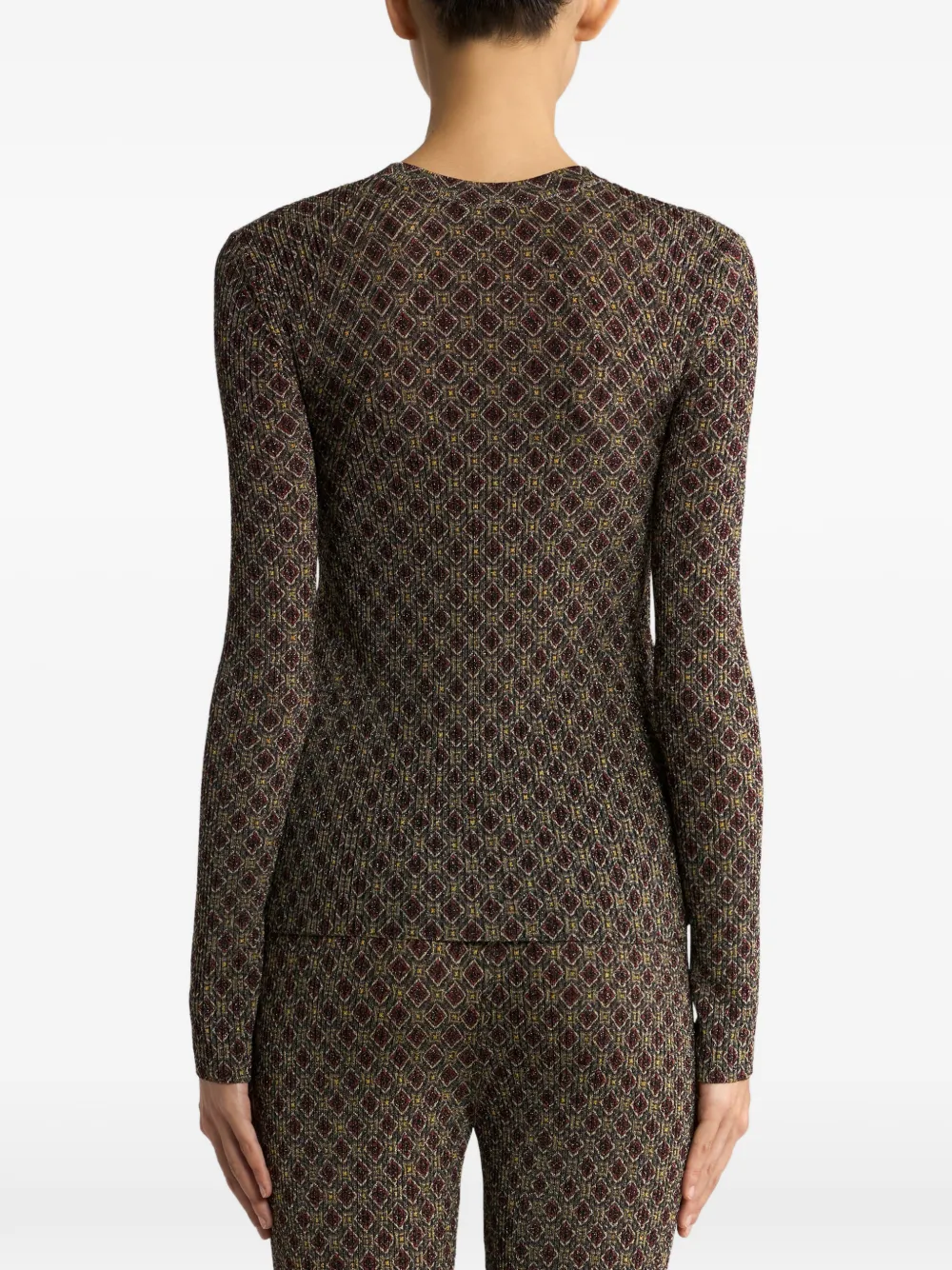 ETRO Geribbelde trui met henley-hals en micro-diamantpatroon Groen