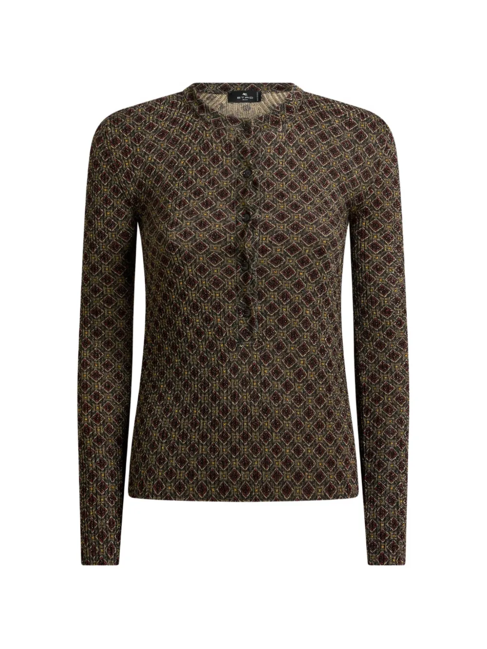 ETRO ribbed henley-neck sweater with micro diamond motif - Verde