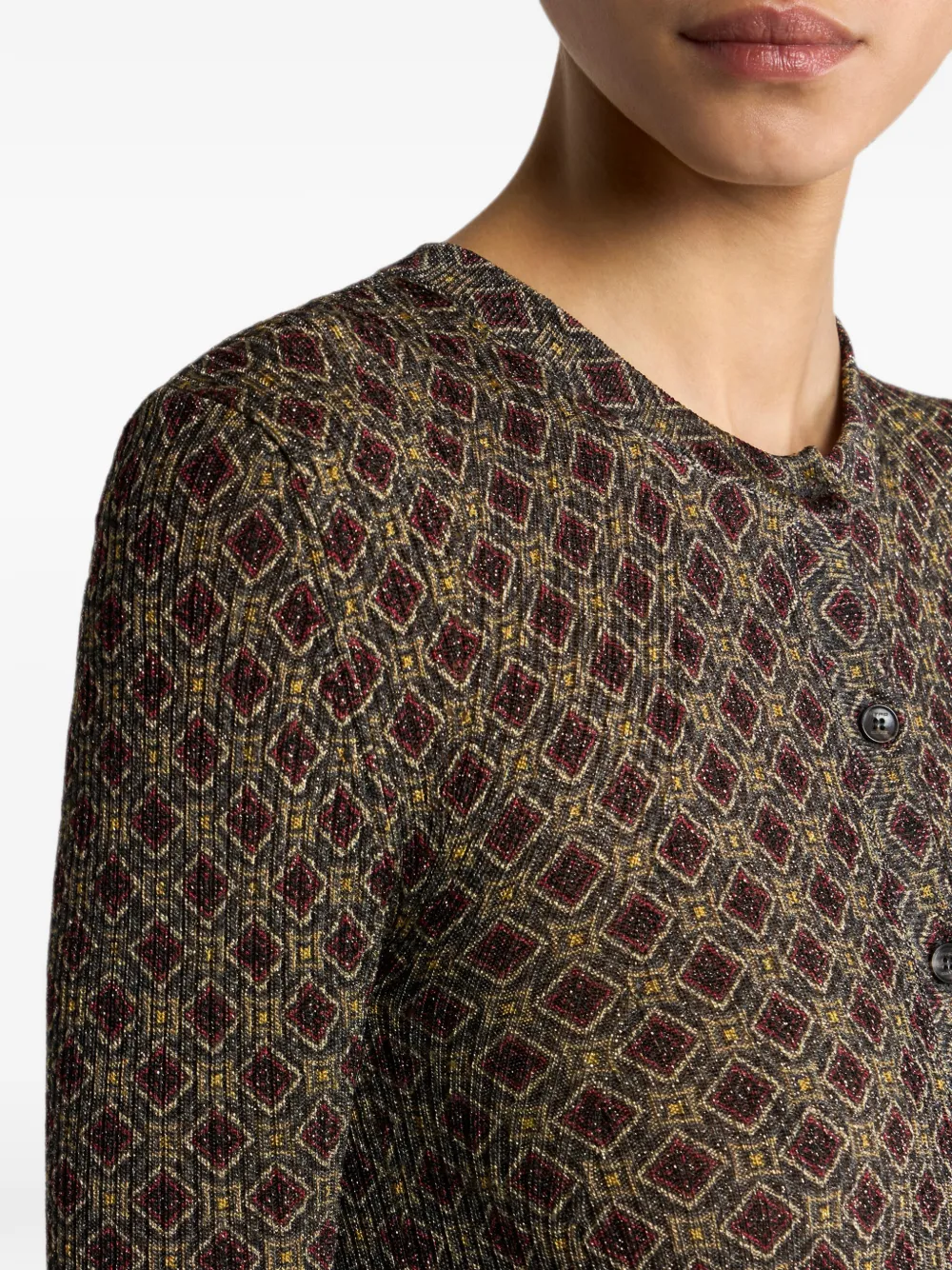 ETRO Geribbelde trui met henley-hals en micro-diamantpatroon Groen