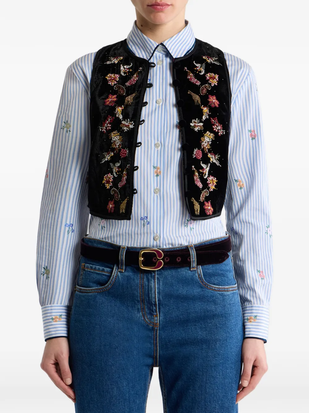 ETRO Cropped fluwelen gilet met borduurwerk en kralen Zwart