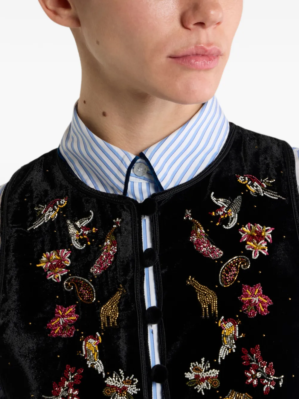 ETRO Cropped fluwelen gilet met borduurwerk en kralen Zwart