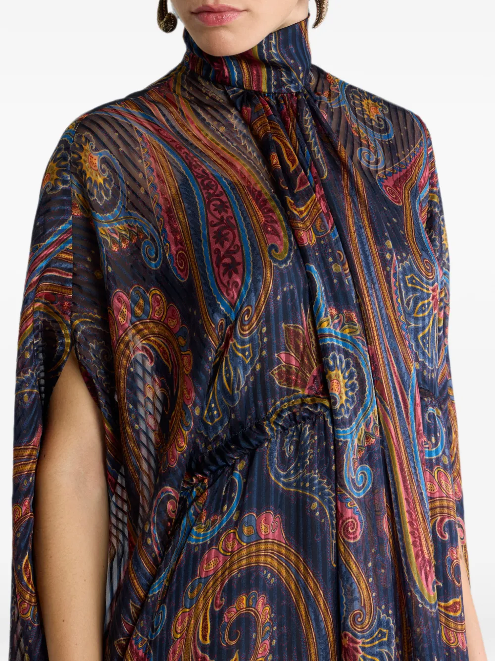 ETRO Zijden maxi-jurk met cape en degradé Paisley-motief Blauw