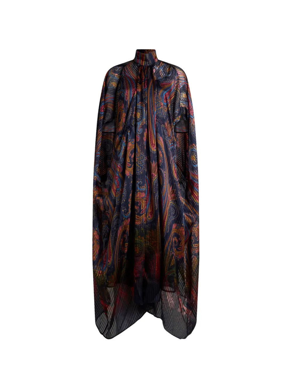 ETRO long silk dress with cape and degradé Paisley motif - Blue