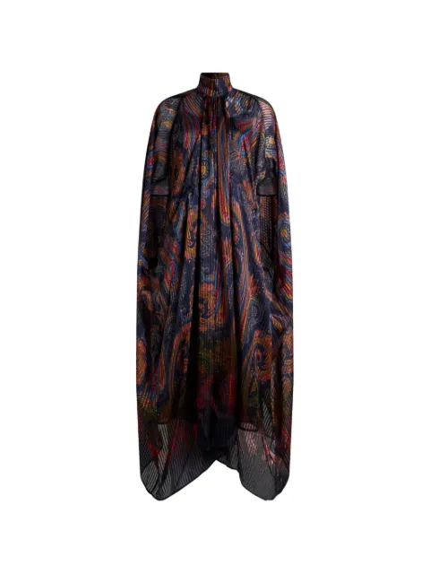 ETRO long silk dress with cape and degradé Paisley motif