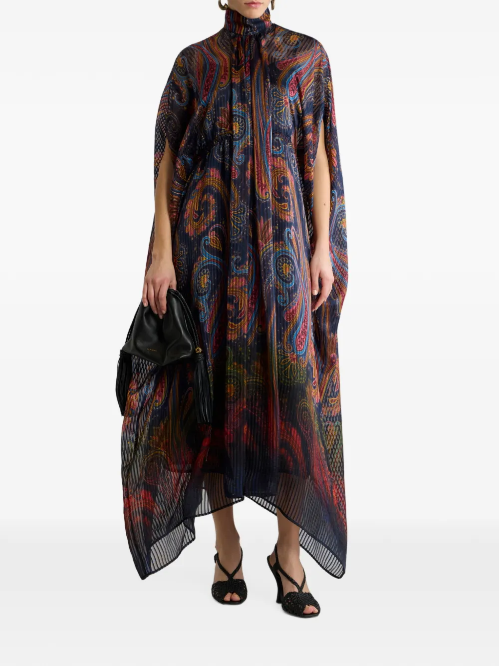 ETRO Zijden maxi-jurk met cape en degradé Paisley-motief Blauw