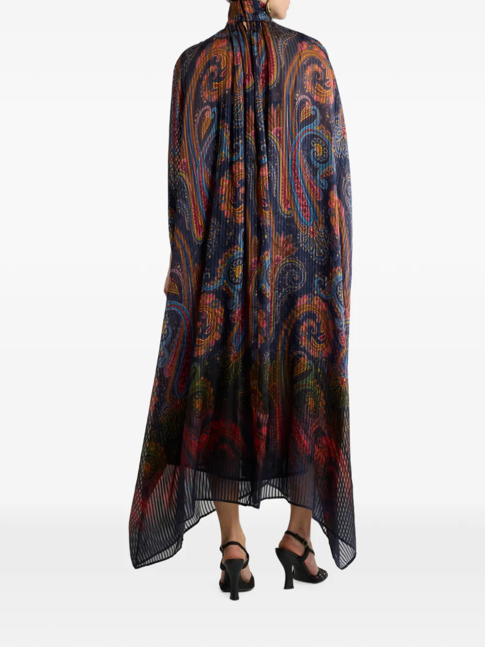 ETRO Zijden maxi-jurk met cape en degradé Paisley-motief Blauw