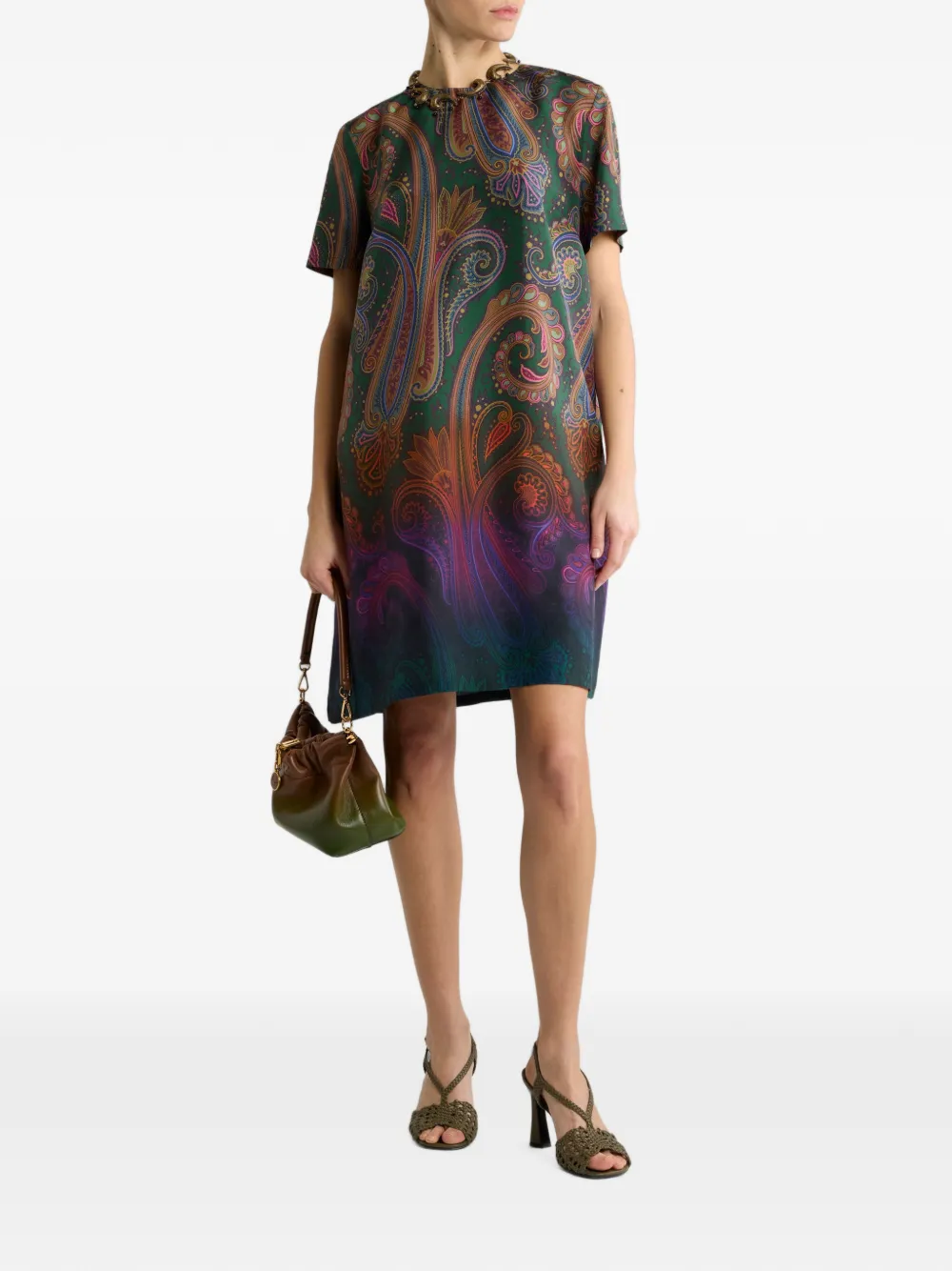 ETRO Zijden mini-tuniekjurk met degradé Paisley motief Groen
