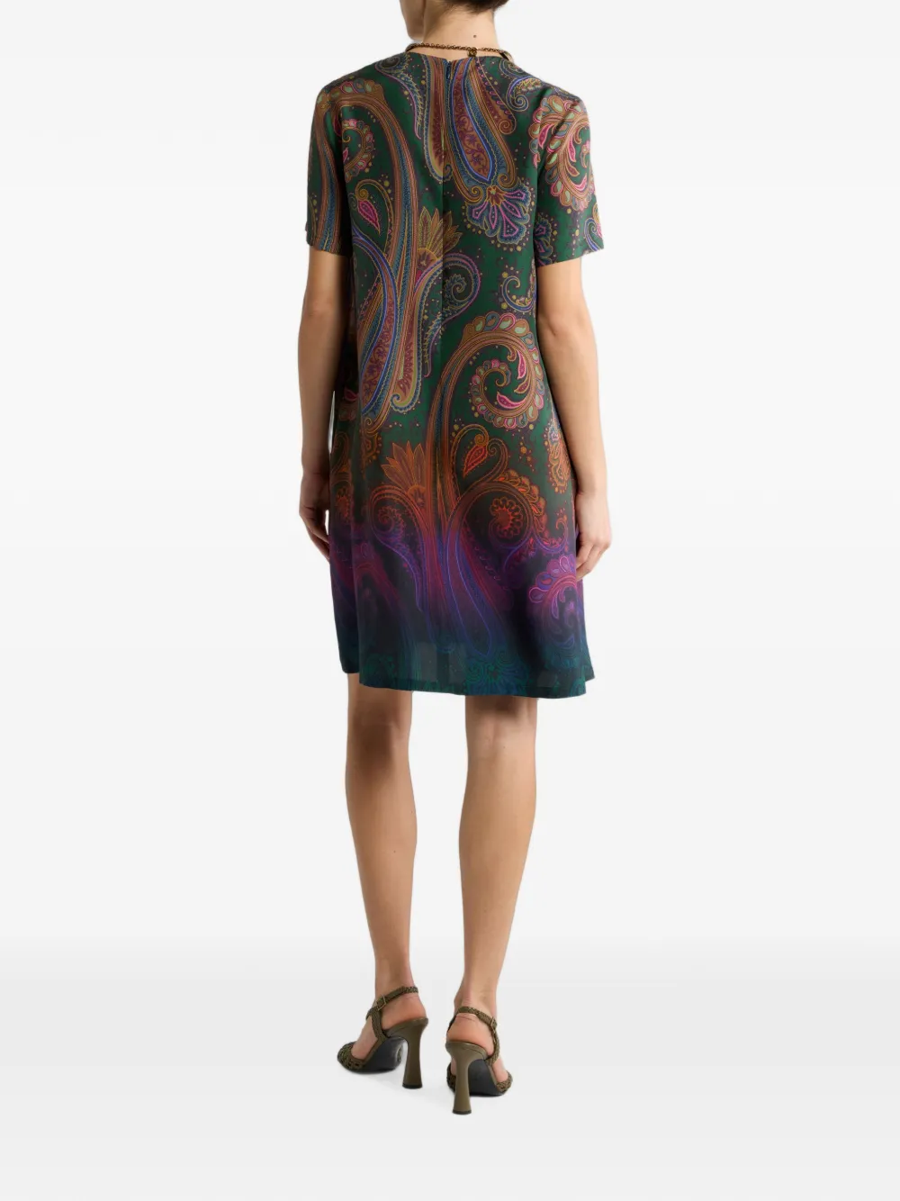 ETRO Zijden mini-tuniekjurk met degradé Paisley motief Groen