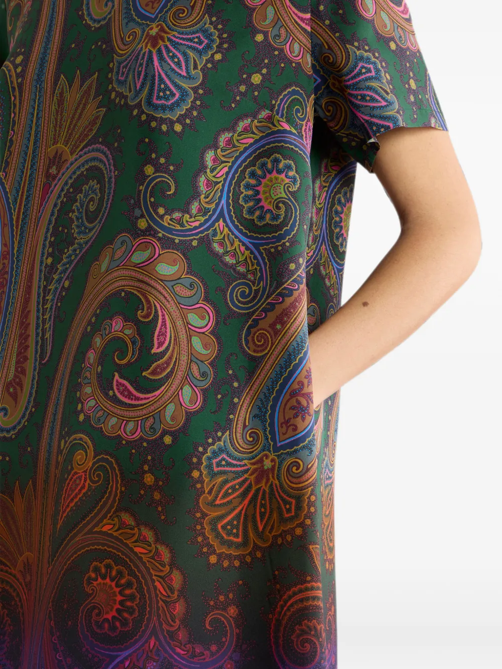 ETRO Zijden mini-tuniekjurk met degradé Paisley motief Groen