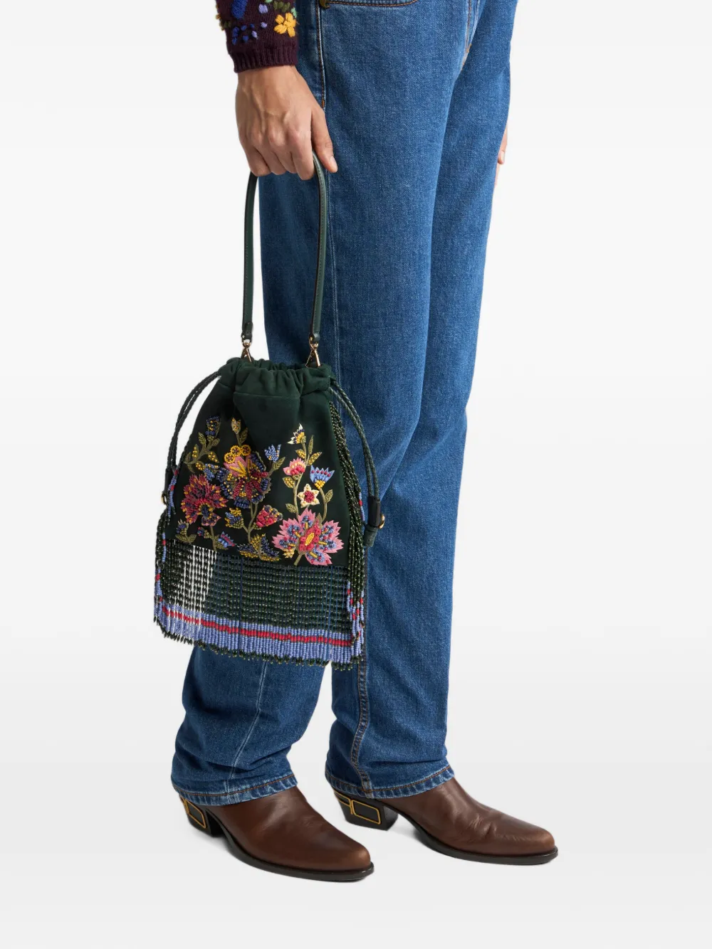 ETRO Kleine suède Kalispera tas met geborduurde bloemen en kralen Groen