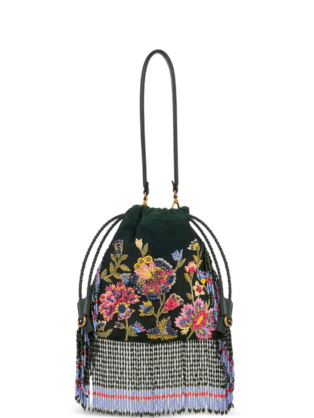 Etro Small Suede Kalispera Bag With Floral Embroidery And Beads In Green
