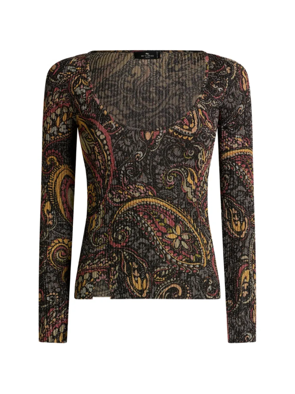 ETRO Maglione a coste con stampa paisley a fiori - Nero
