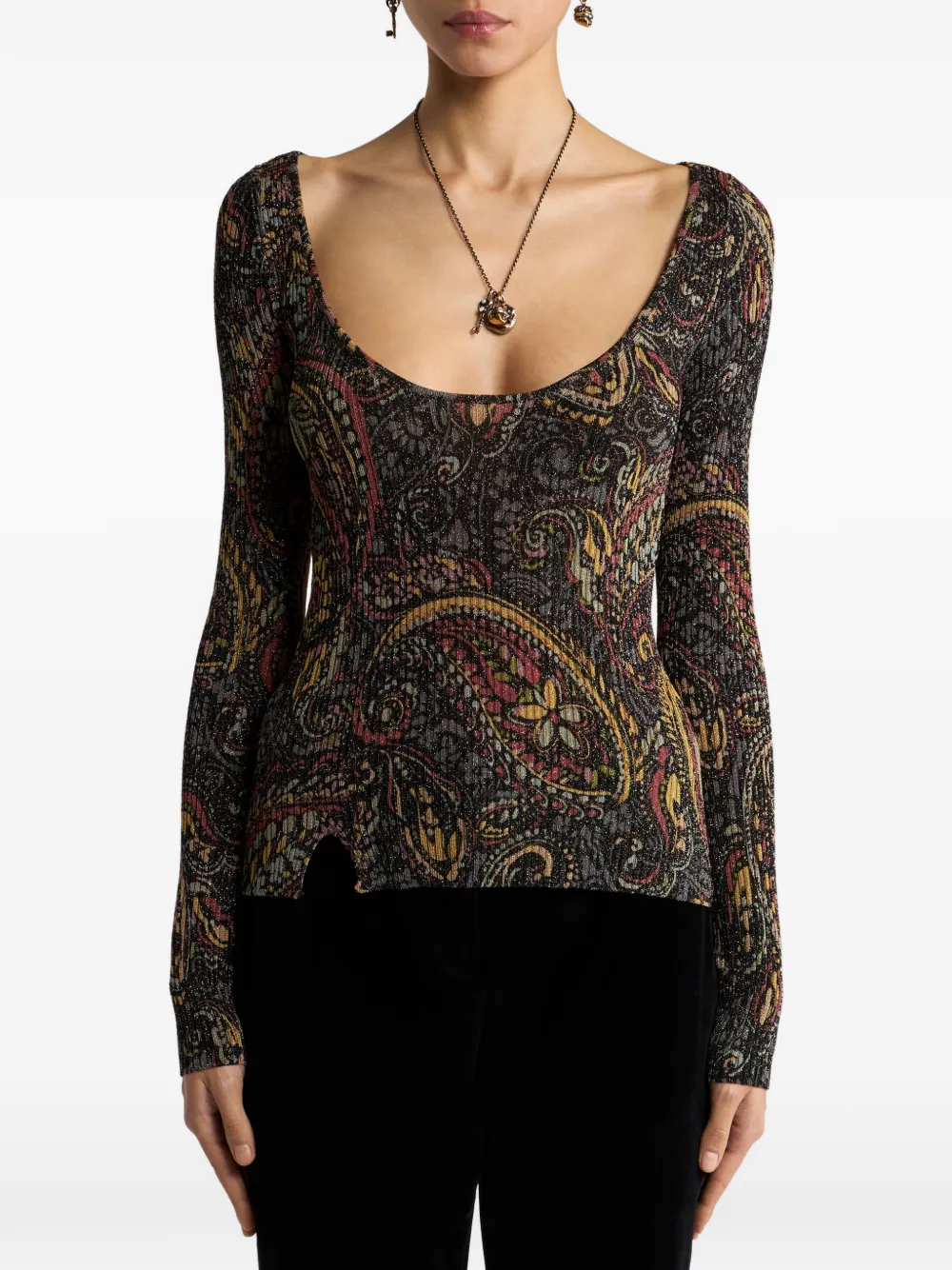 ETRO Geribbelde trui met Paisley-motief Zwart