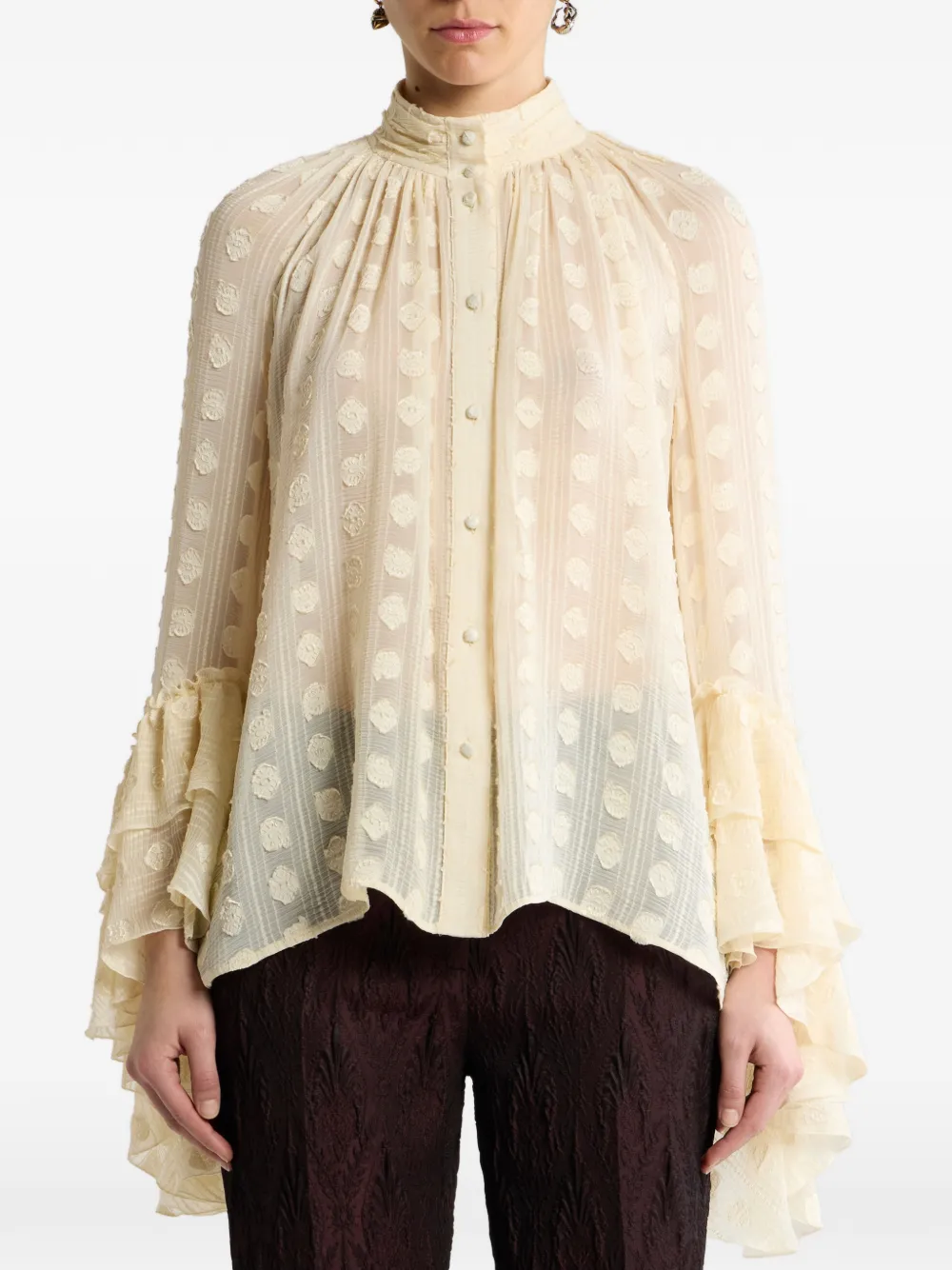 ETRO Jacquard blouse met ruches en fil coupé Beige