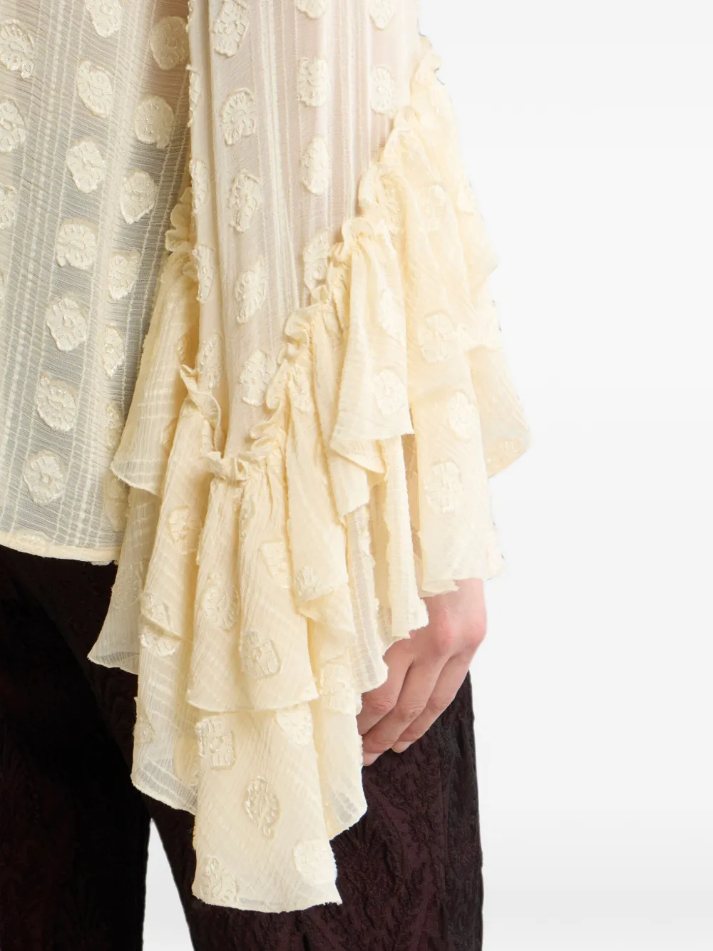 ETRO Jacquard blouse met ruches en fil coupé Beige