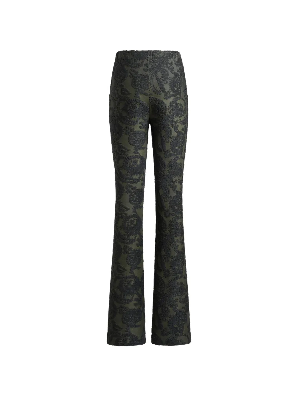 ETRO Flared broek in chenille jacquard met Paisley gebladerte motief Groen