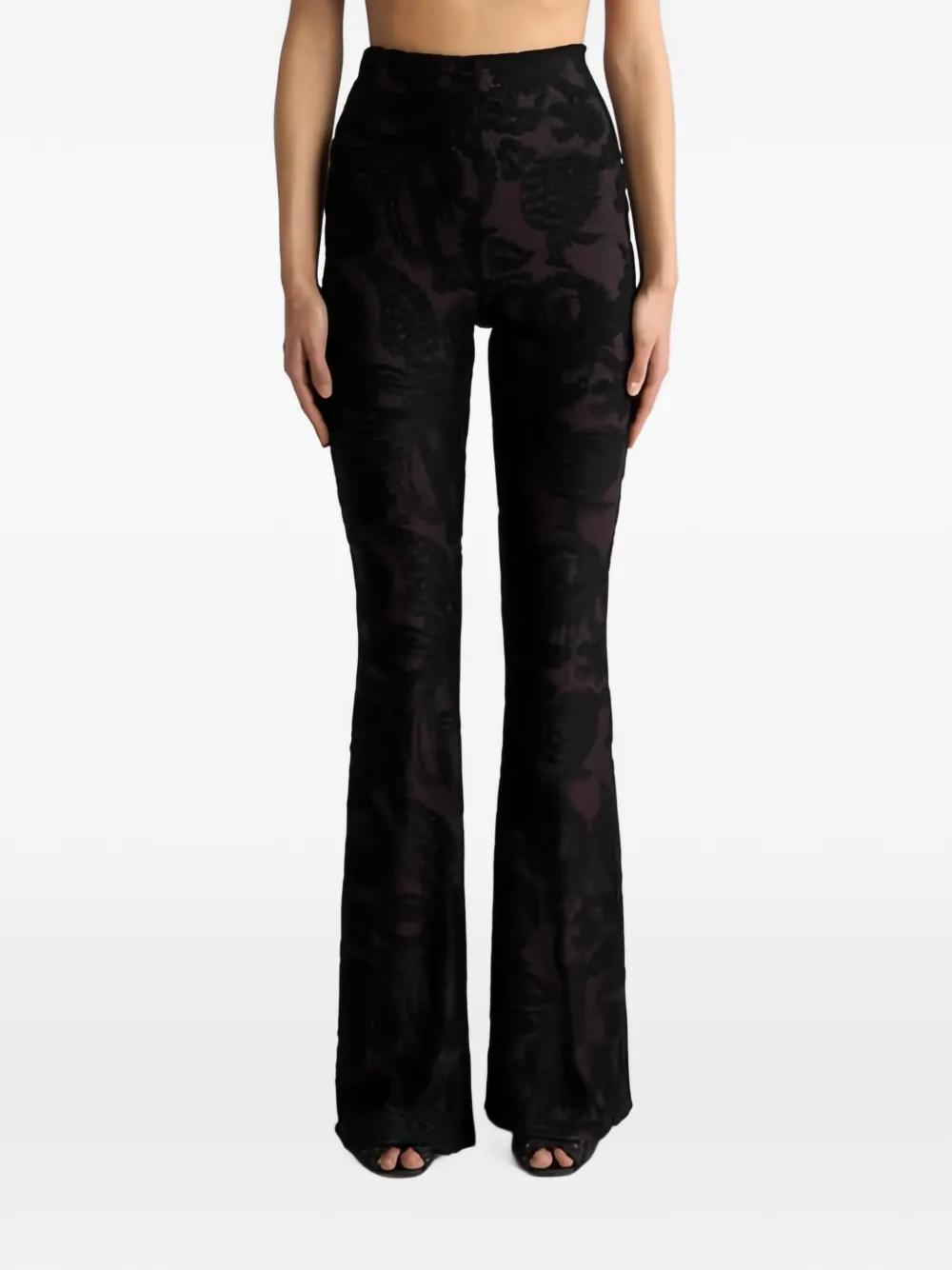 ETRO Flared broek in chenille jacquard met Paisley gebladerte motief Groen