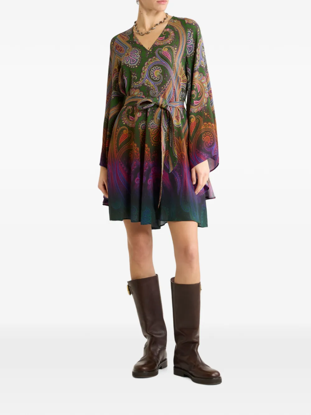 ETRO Mini-jurk met paisley-print en ceintuur Groen