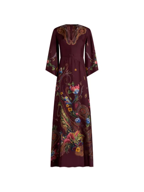 ETRO long silk dress with placed floral paisley print