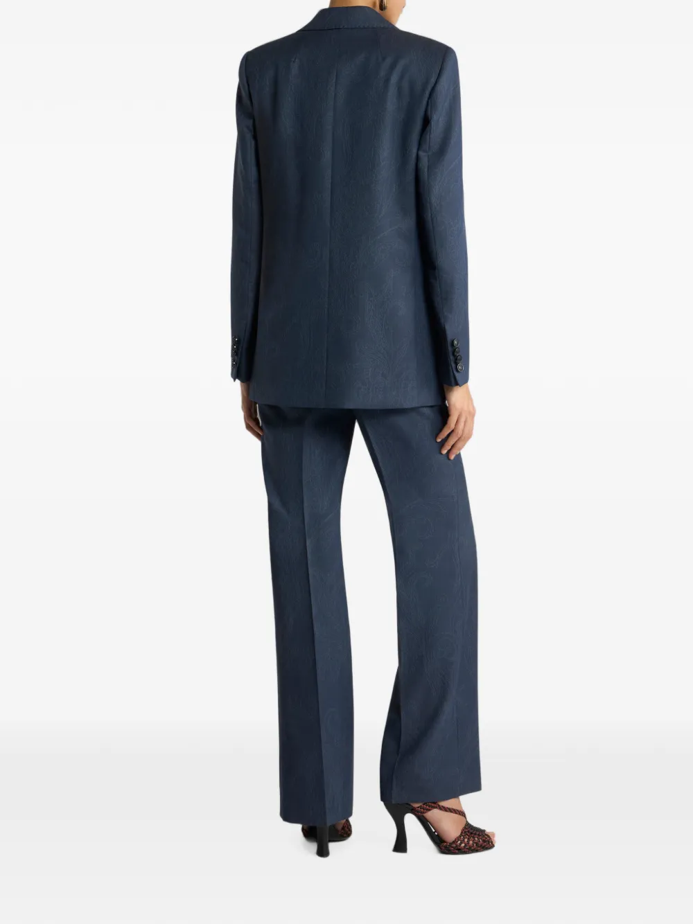 ETRO Blazer van wolblend met enkele rij knopen en paisley jacquard Blauw