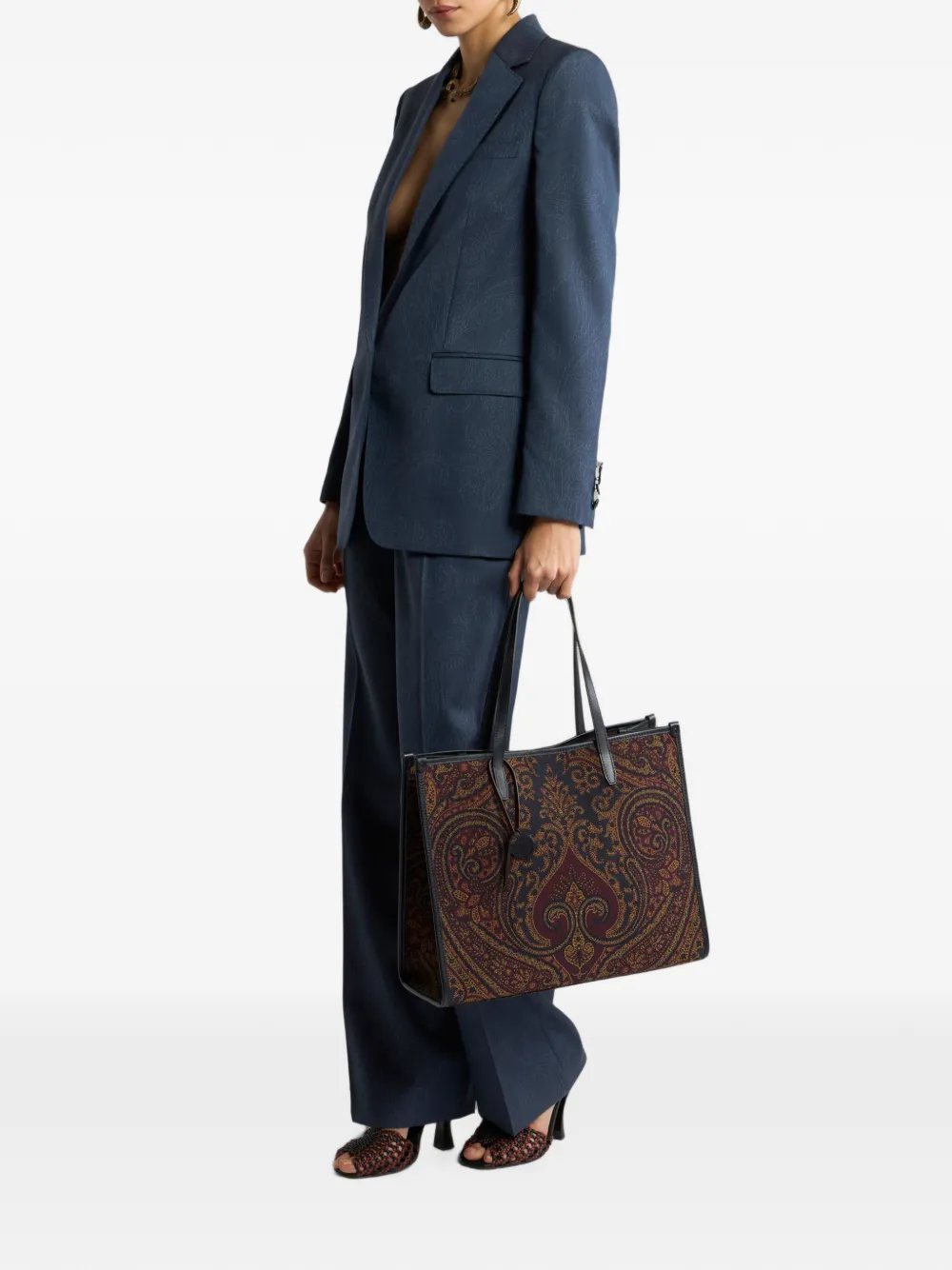 ETRO Blazer van wolblend met enkele rij knopen en paisley jacquard Blauw