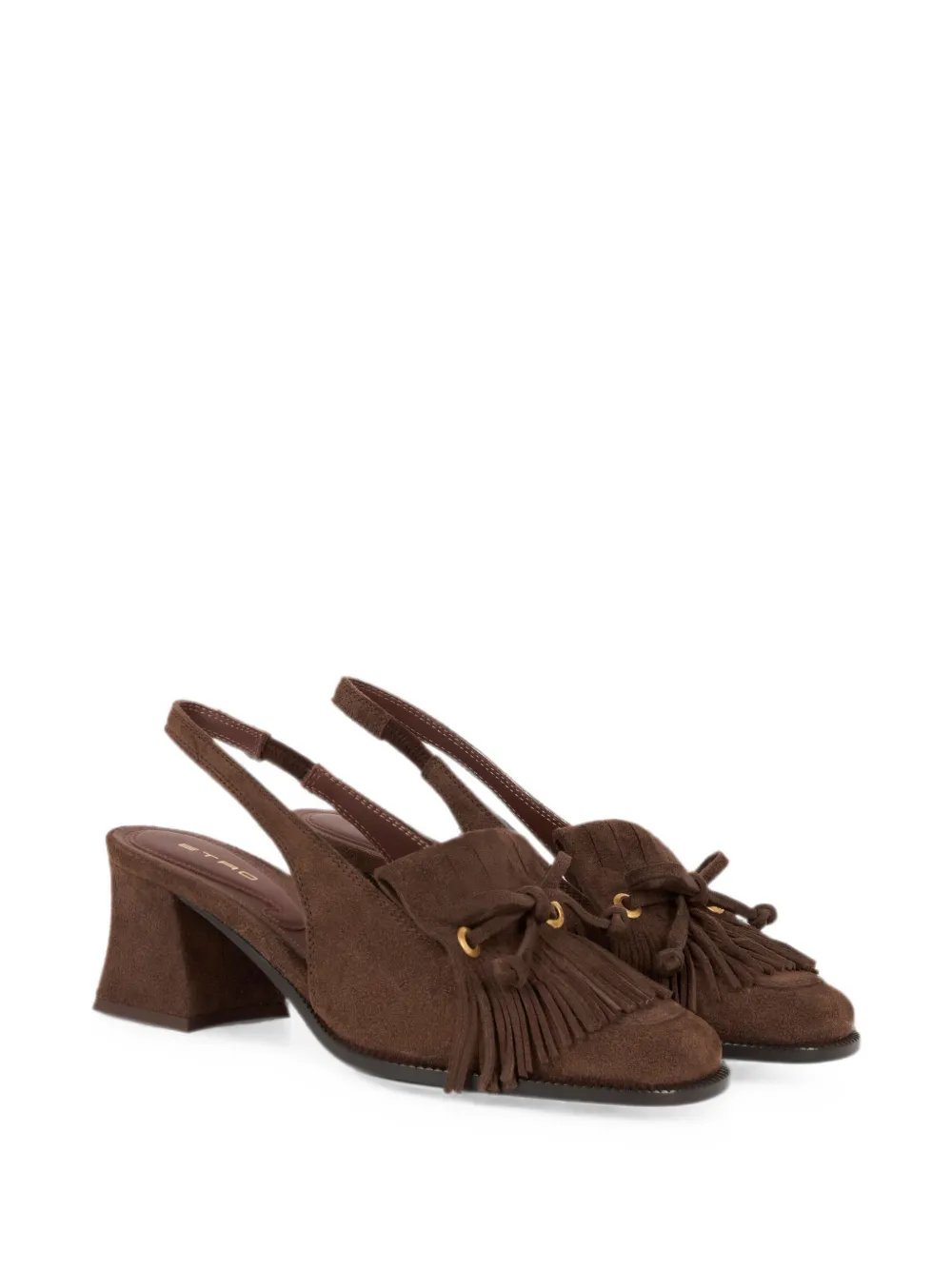 ETRO Slingback suède loafers met franje Bruin