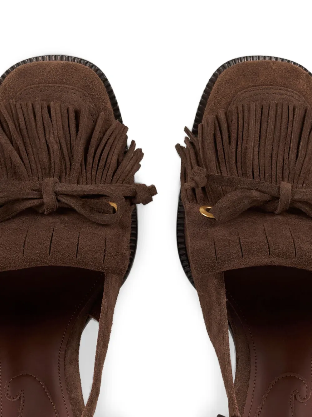 ETRO Slingback suède loafers met franje Bruin