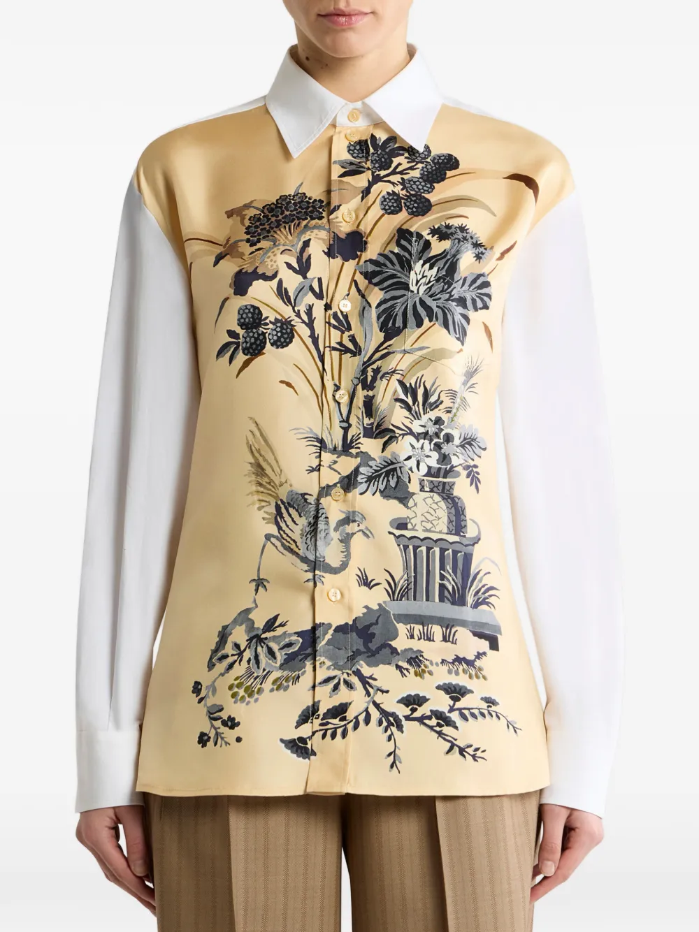 ETRO Katoenen en zijden blouse met bloemprint op de voorkant Wit