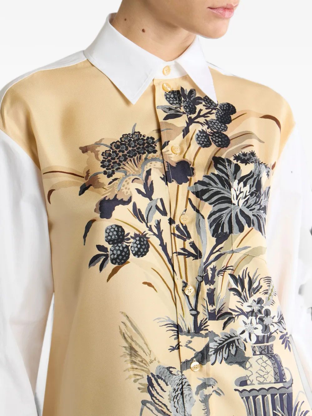 ETRO Katoenen en zijden blouse met bloemprint op de voorkant Wit