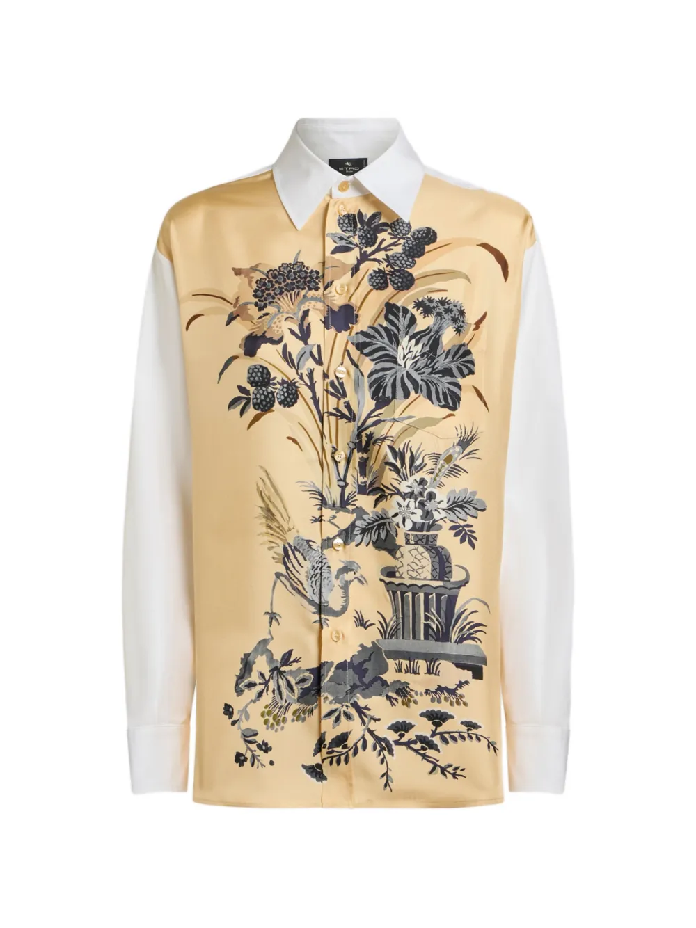 ETRO cotton and silk shirt with placed floral print on the front - Weiß