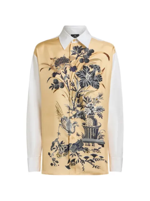 ETRO cotton and silk shirt with placed floral print on the front