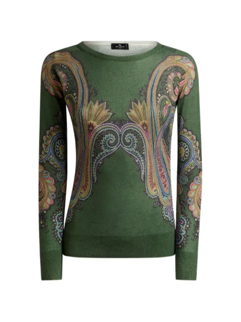 ETRO silk and cashmere sweater with v-neck and placed Paisley print