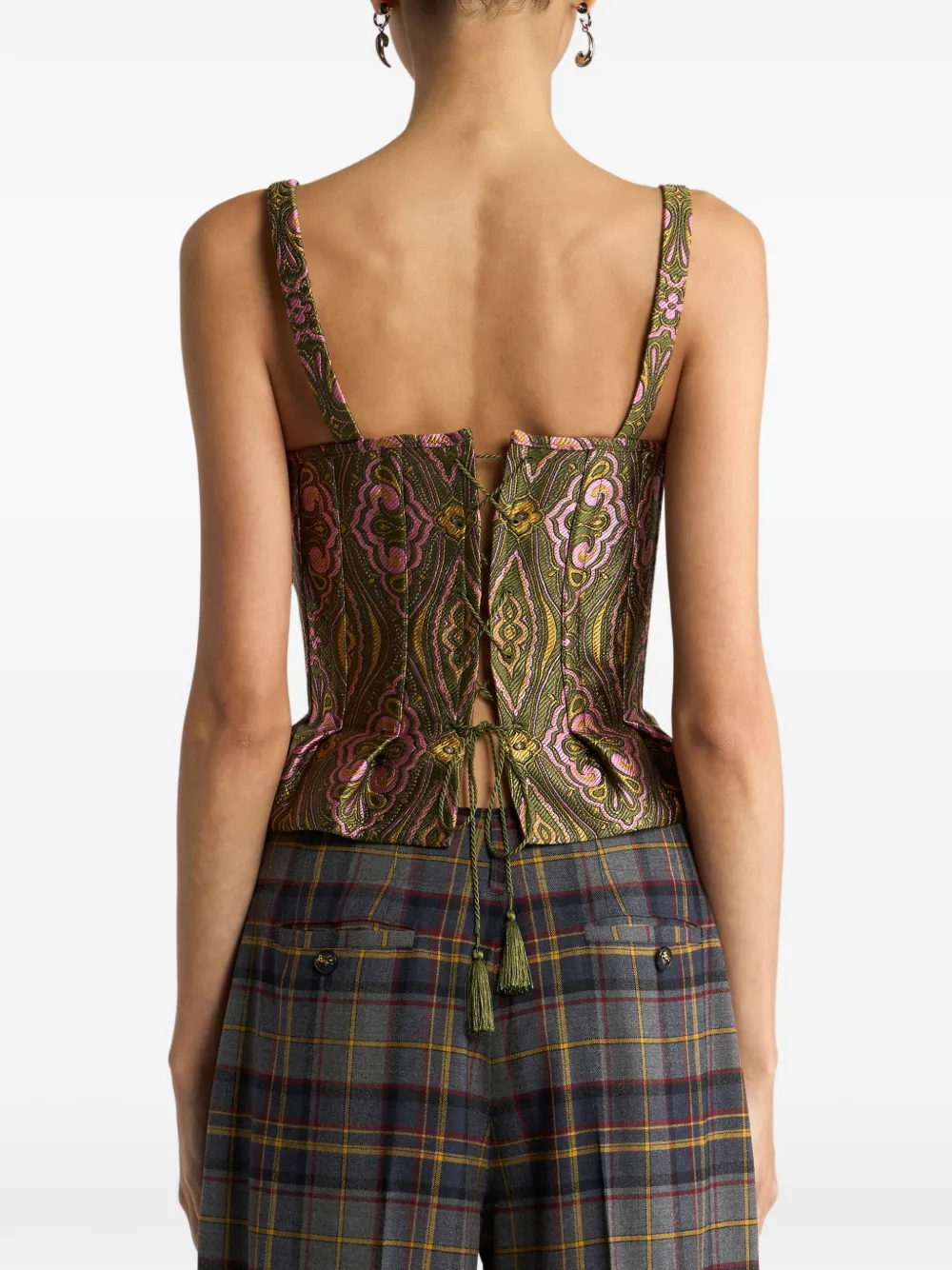 ETRO Jacquard korset top met bloemig medaillon motief Groen