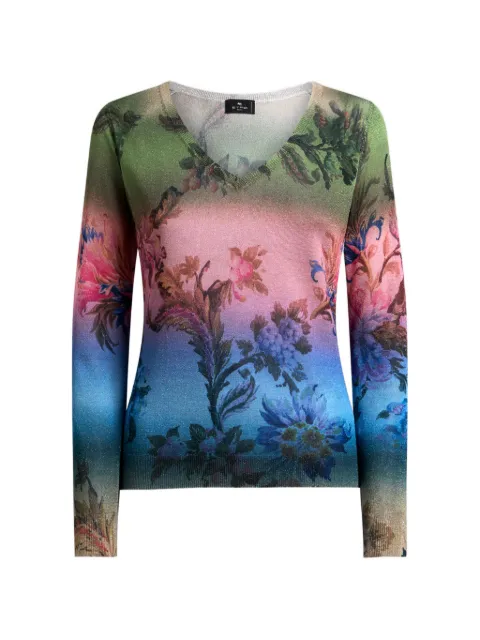 ETRO V-neck sweater with degradé floral-motif