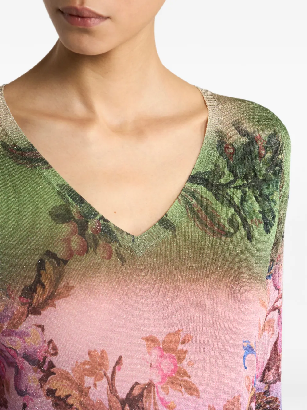 ETRO Trui met V-hals en degradé bloemenmotief Roze