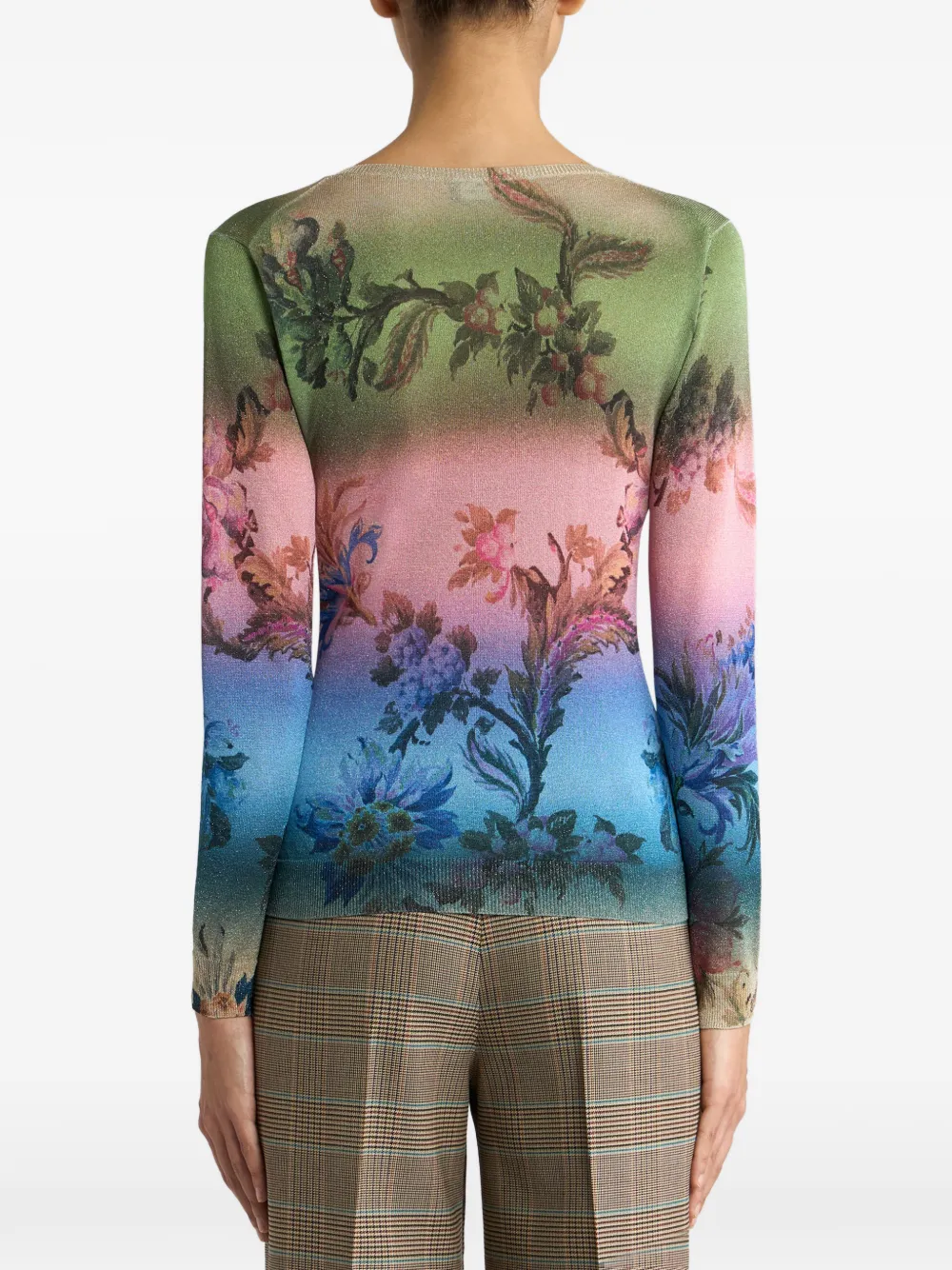 ETRO Trui met V-hals en degradé bloemenmotief Roze