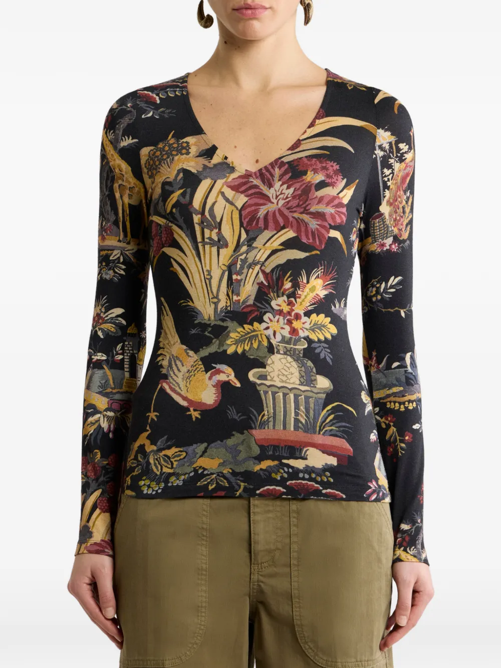 ETRO Jersey trui met bloem- en dieren-motief Zwart
