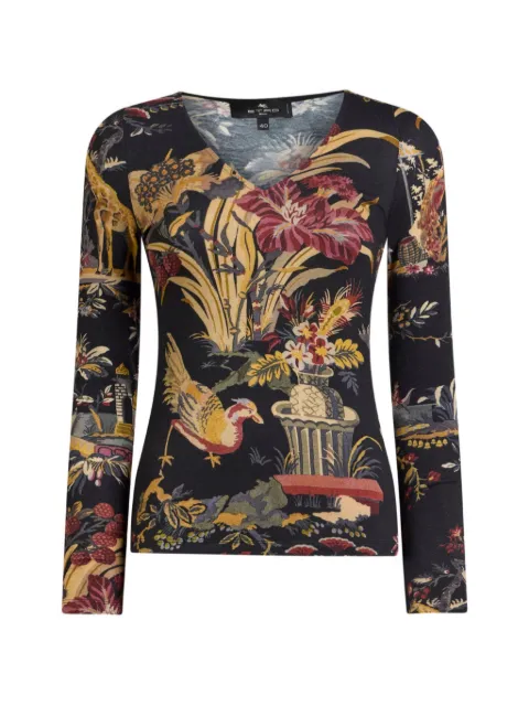 ETRO jersey sweater with flower and animal motif
