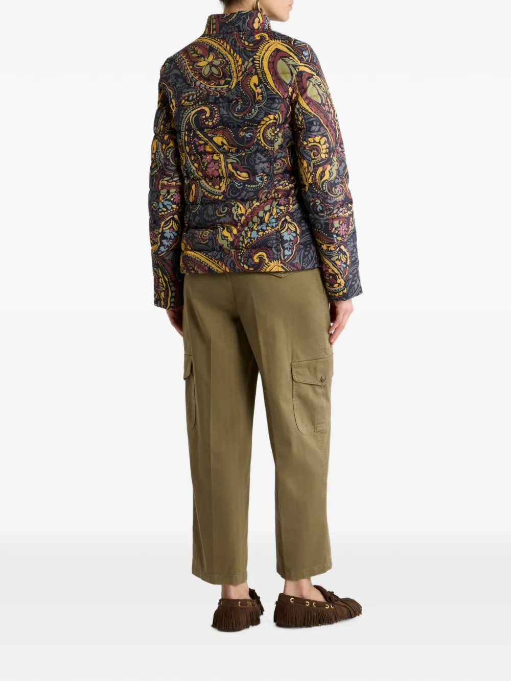 ETRO Cropped gerecycled nylon donsjas met Paisley-motief Blauw