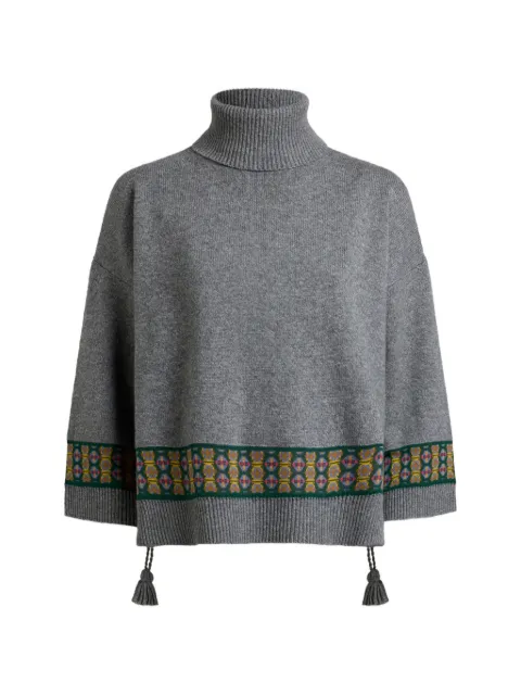 ETRO wool-blend kimono sweater with tassels and geometric motif