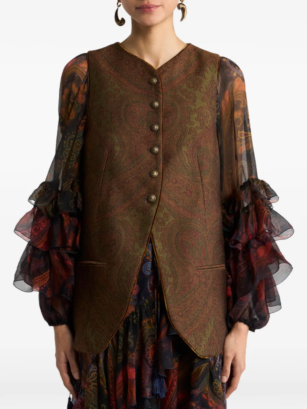 ETRO Jacquard gilet van wolblend met Paisley-motief Bruin