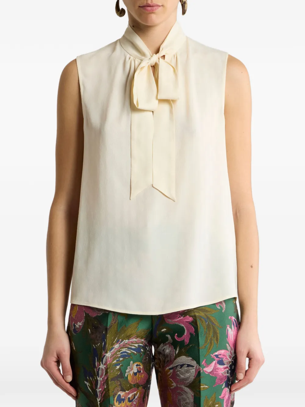 ETRO Jacquard top van zijdeblend met zijden sjaal en paisley-patroon Beige