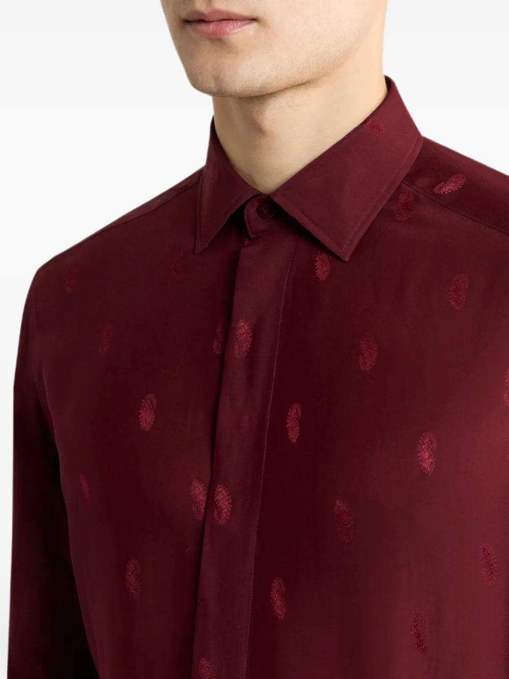 ETRO Jacquard overhemd van zijdeblend met paisley Rood