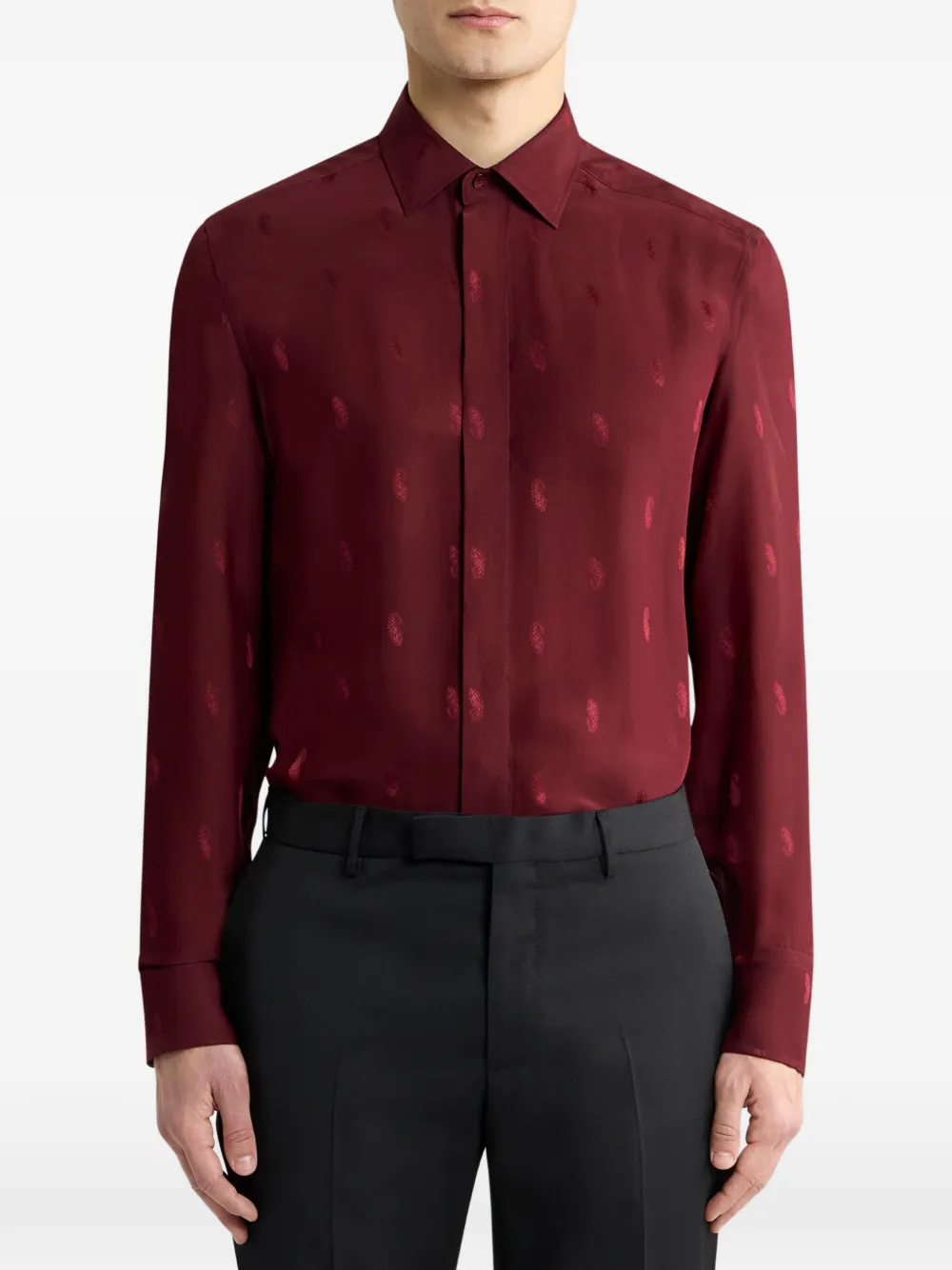 ETRO Jacquard overhemd van zijdeblend met paisley Rood