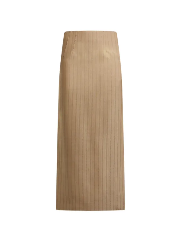 Etro Wool Jacquard Midi Skirt with Striped Pattern in Brown