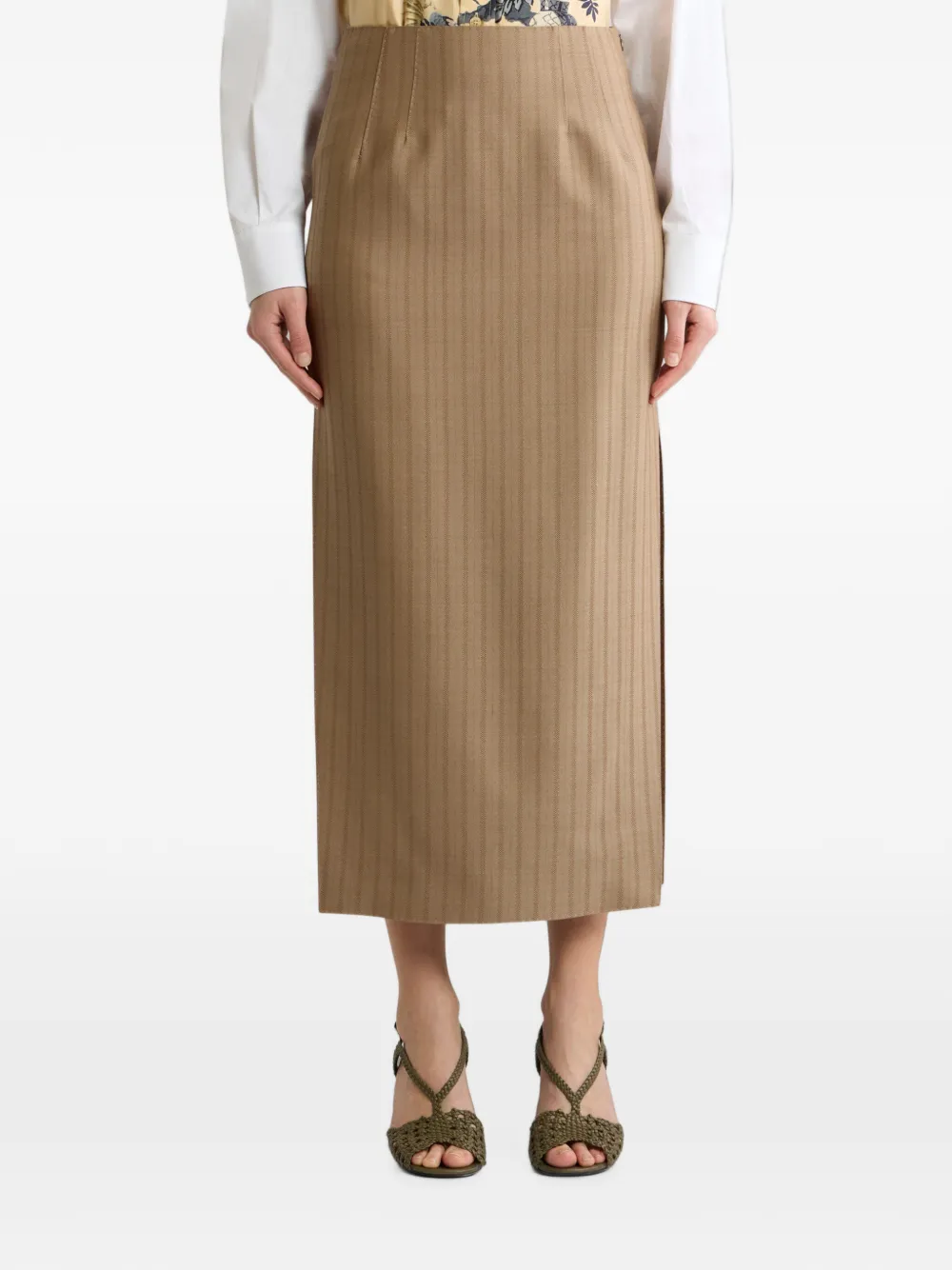 ETRO Wollen jacquard midi-rok met gestreept patroon Bruin