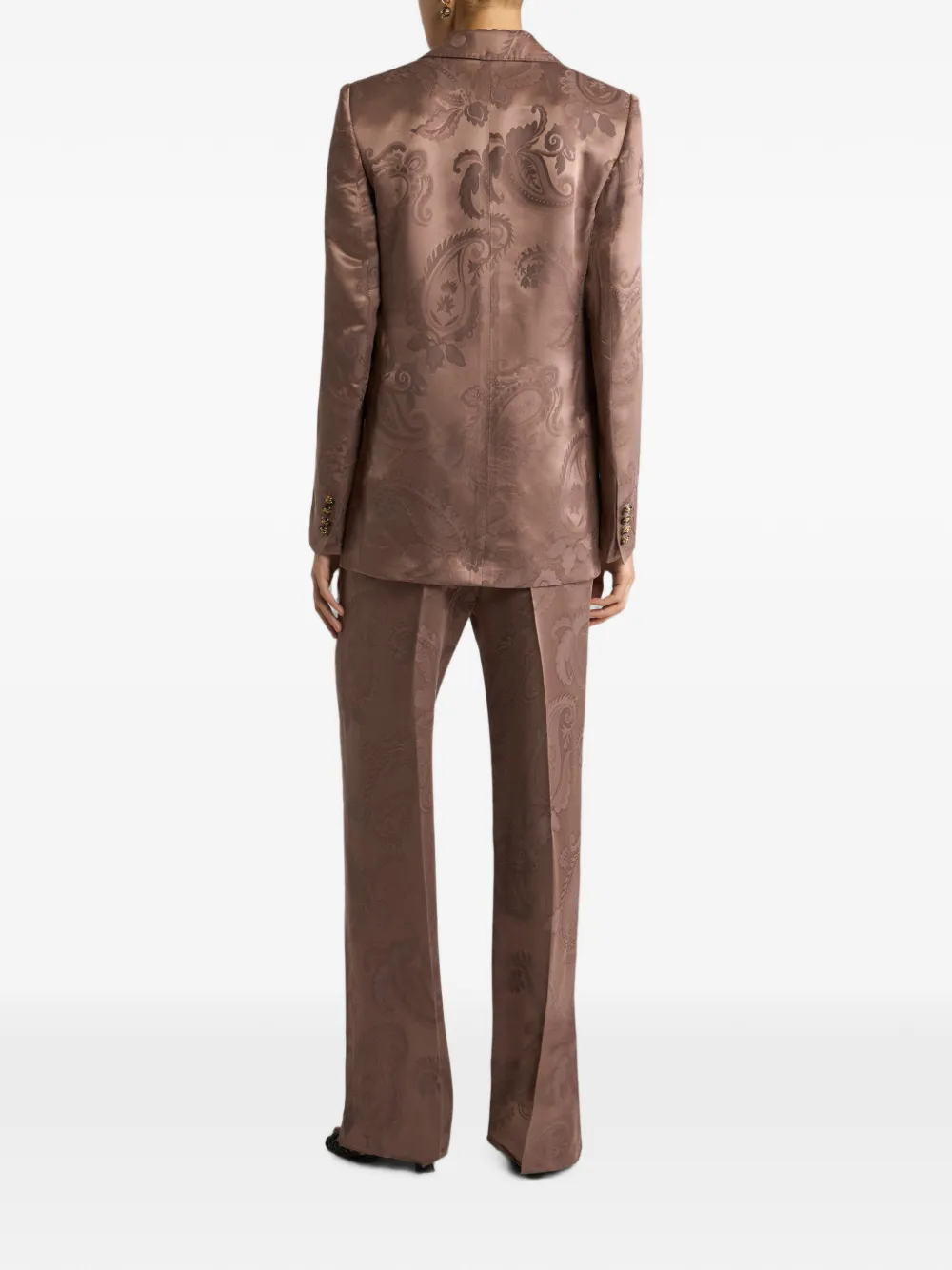 ETRO Blazer van wolblend met enkele rij knopen en paisley jacquard Bruin