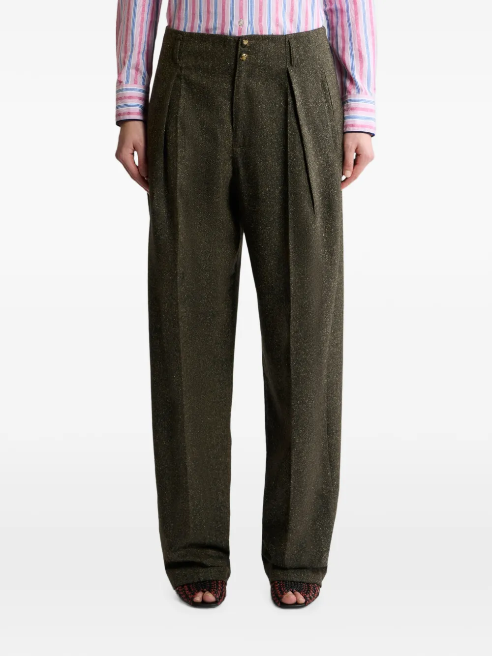 ETRO Jacquard broek van wolblend met Pegaso-knopen Groen