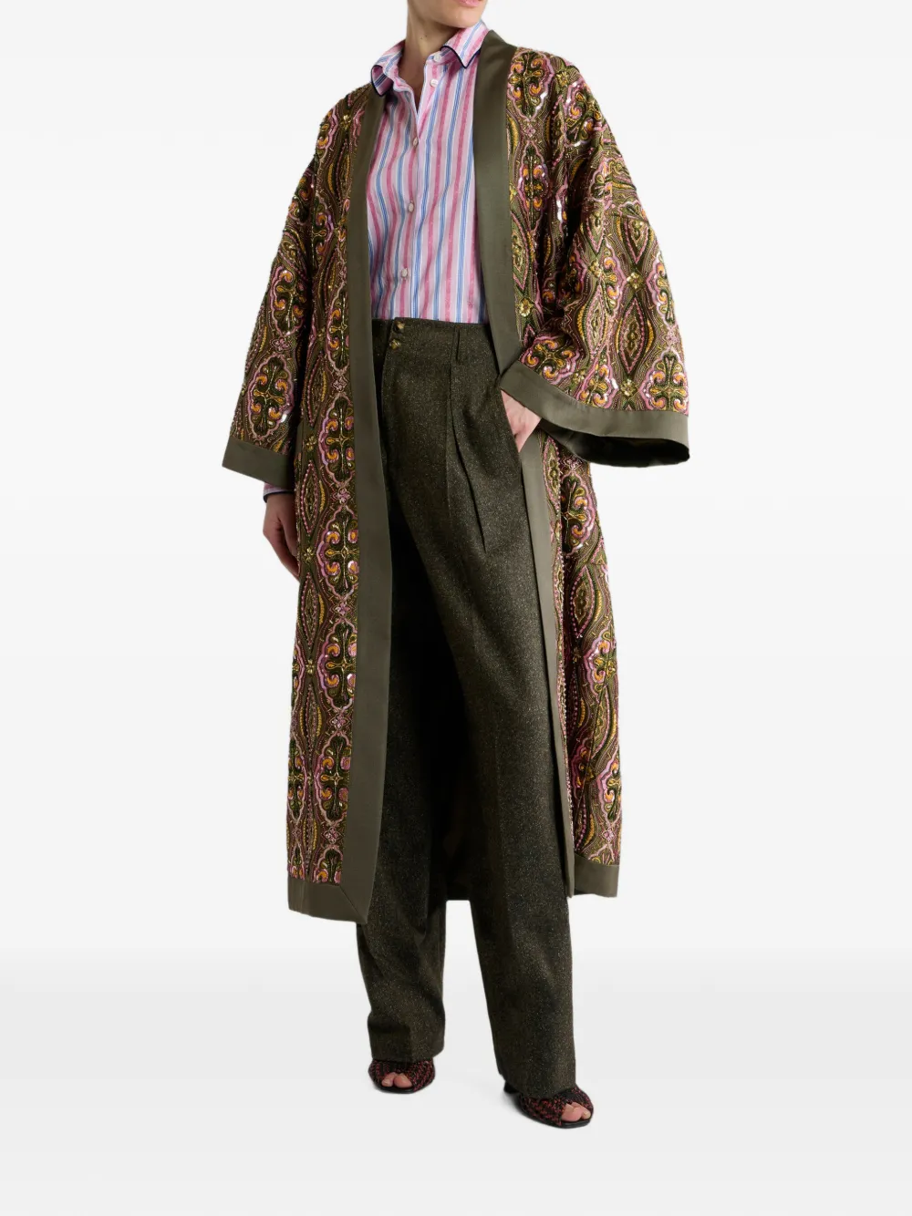 ETRO Jacquard broek van wolblend met Pegaso-knopen Groen